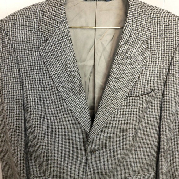 BURBERRY Men’s Houndstooth Sport Coat Blazer Jacket Sz 42 R neutral beige brown - Picture 2 of 7